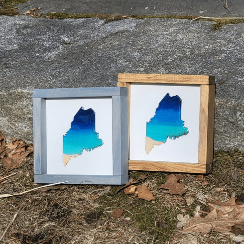 Mini Maine Ocean Framed Sign-Brown